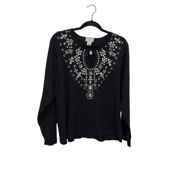 Victor Costa Occasion Women's Long Sleeve Knit Sweater Embellished Black Size 1X - Picture 1 of 8